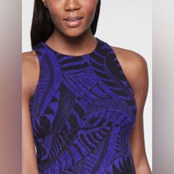 Athleta Santorini Blue black Leaf Print High Neck Dress Small Sleeveless casual - Picture 3 of 11